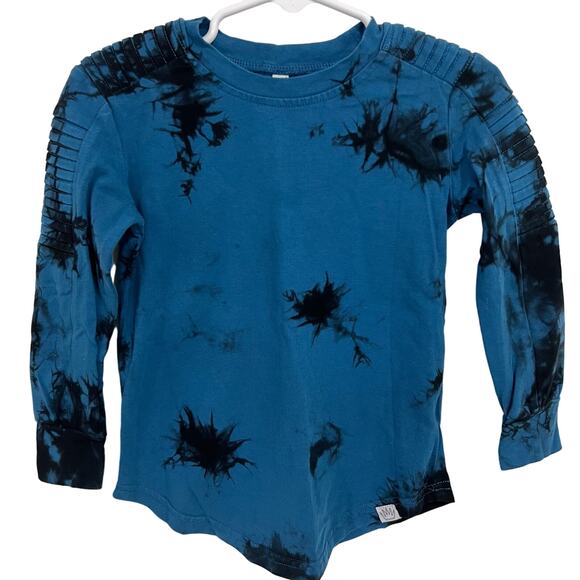 Posh Kiddos Blue & Black Tie Dye Long Sleeve Biker Shirt Size 18 Months - Picture 1 of 3